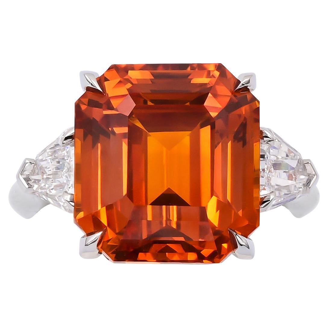 Spectra Fine Jewelry GIA Certified 13.06 Carat Orange Sapphire Diamond Ring For Sale