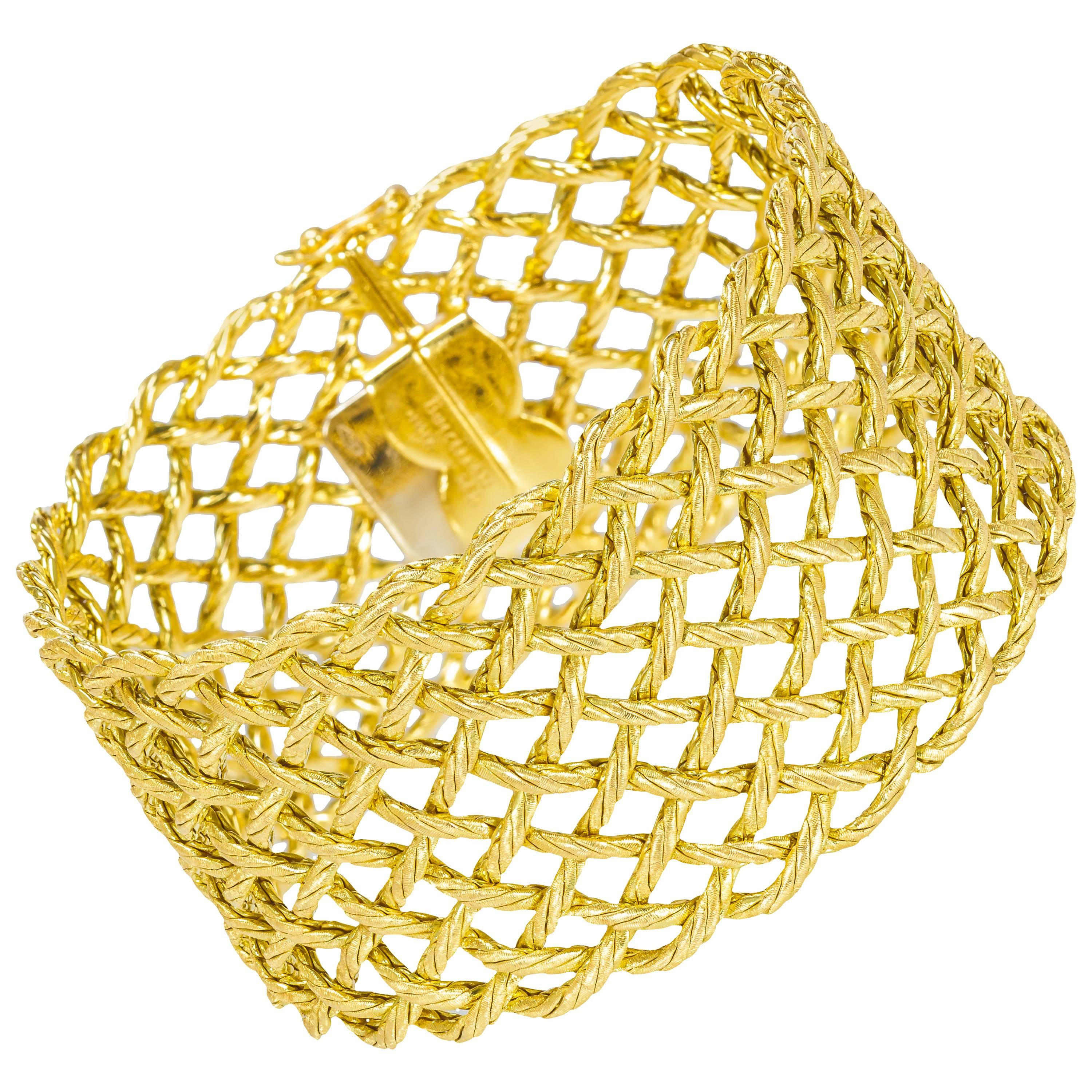 Buccellati Crepe de Chine, 12 Row Chain Woven Gold Bracelet, 7 3/8" Long