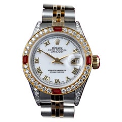 Rolex Montre Datejust bicolore Jubilee avec lunette, cadran romain blanc et cornes