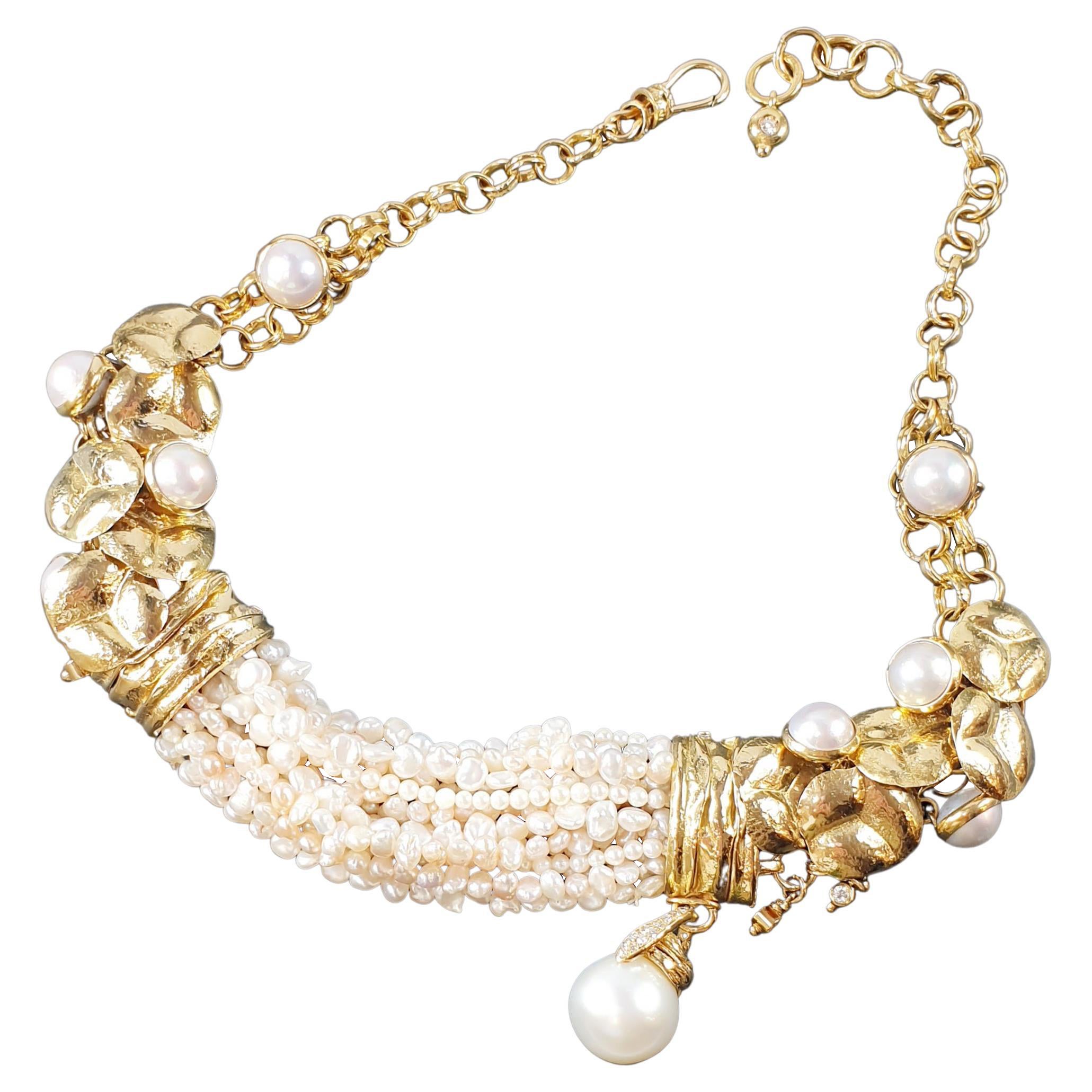 Misani Milano Australian Pearl Diamonds 18k Gold Choker Necklace from the 80`s