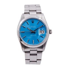 Rolex Oyster Date in acciaio inossidabile con quadrante blu ghiaccio unico e personalizzato, anni '70