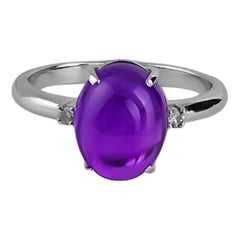 Amethyst Cabochon and Diamonds Ring
