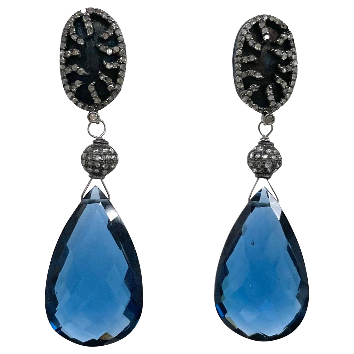 London Blue Quartz and Titanium Pave Diamond Paradizia Earrings For Sale
