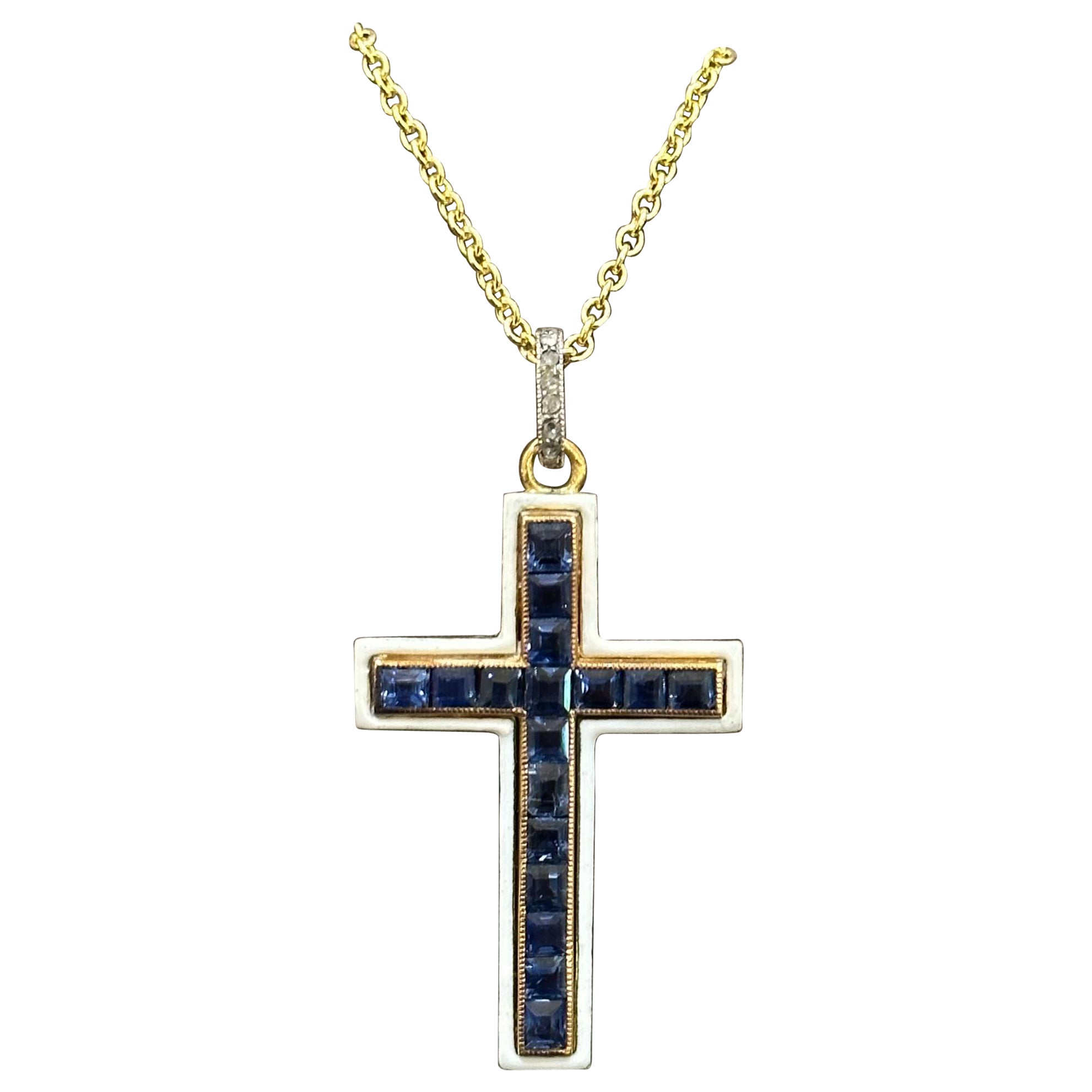 Yellow Gold & Enamel Cross by Lacloche Freres For Sale