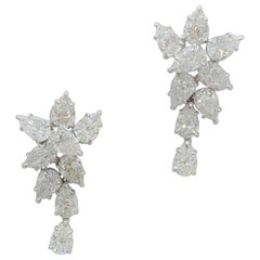 GIA White Diamond Pear Shape Dangle Cluster Earrings in 18k White Gold