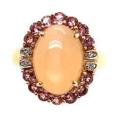 Modern Gold 5.53 Carat Natural Cats-Eye Moonstone & Tourmaline Cocktail Ring