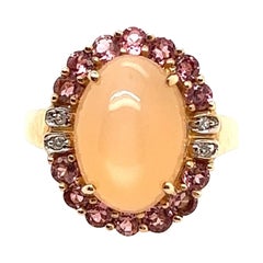 Modern Gold 5.53 Carat Natural Cats-Eye Moonstone & Tourmaline Cocktail Ring