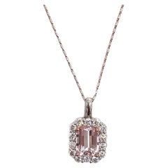 14k White and Rose Gold Halo Pendant Necklace with Pink Kunzite and Diamonds