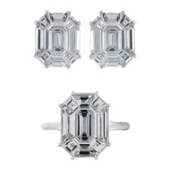 5.51 Carat Invisible Setting Emerald Cut Diamond Ring and Earring Suite