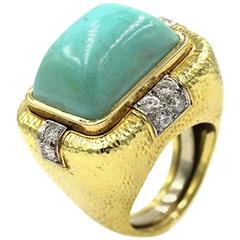 David Webb Turquoise Diamond Gold Platinum Ring