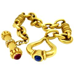 Gem Cabochon Diamond Gold Toggle Link Bracelet