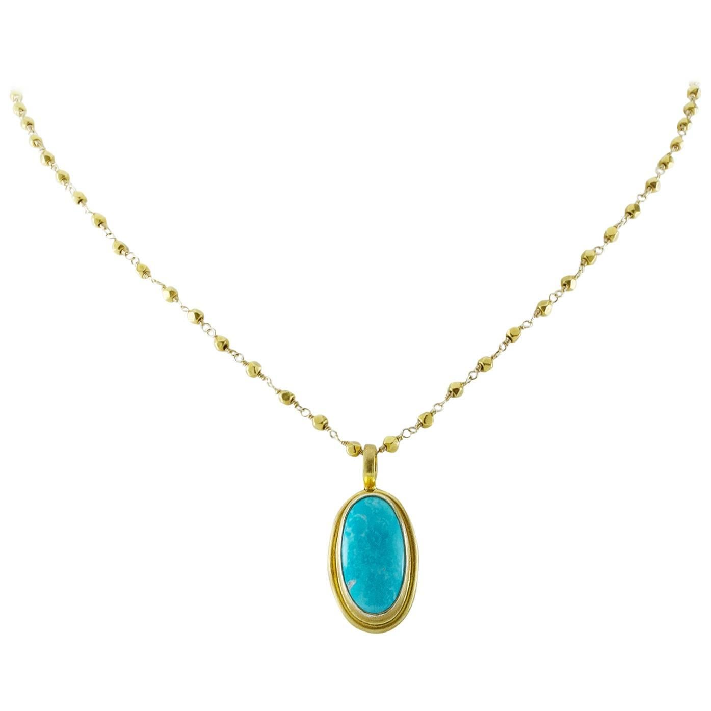 Large Cushion Oval Turquoise Gold Vermeil Pendant