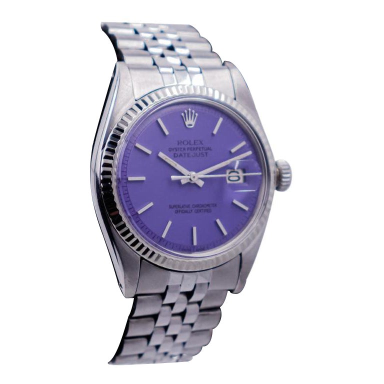 Rolex Steel Oyster Perpetual Datejust with Custom Purple Dial, 1960s For Sale