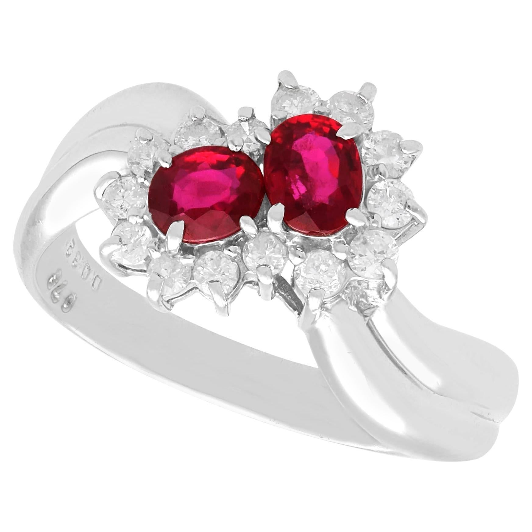 Vintage 0.76ct Ruby and 0.32ct Diamond Platinum Cluster Ring, circa 1990 For Sale
