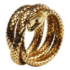 Midcentury 18k yellow gold Italian Snake Bracelet