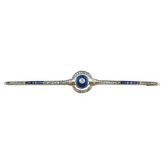 Antique Art Deco Diamond Sapphires Pearls Platinum Yellow Gold Bar Pin Brooch