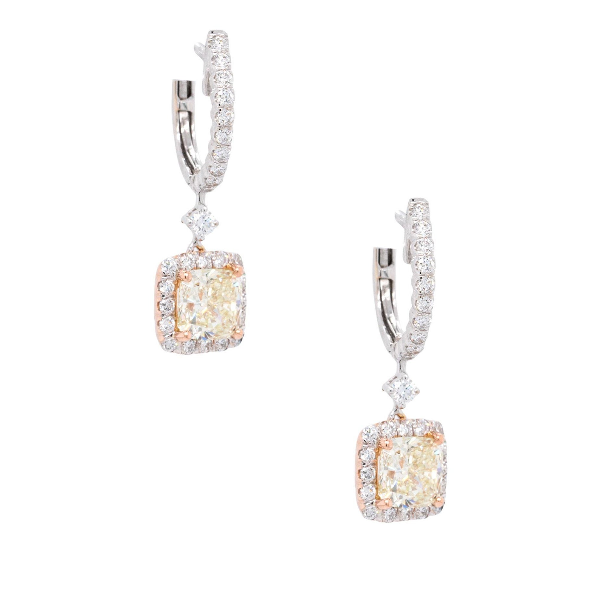 2 Carat GIA Certified Cushion Cut Diamond Dangle Earrings For Sale