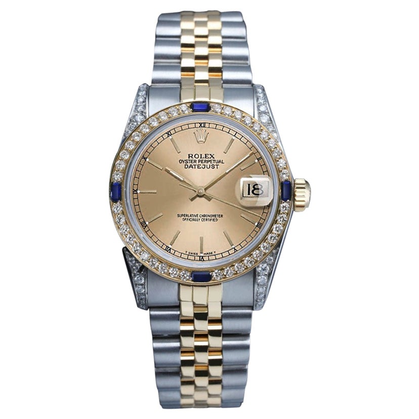 Rolex Datejust Champagne Index Diamond Dial Bezel/Lugs Two Tone Watch For Sale