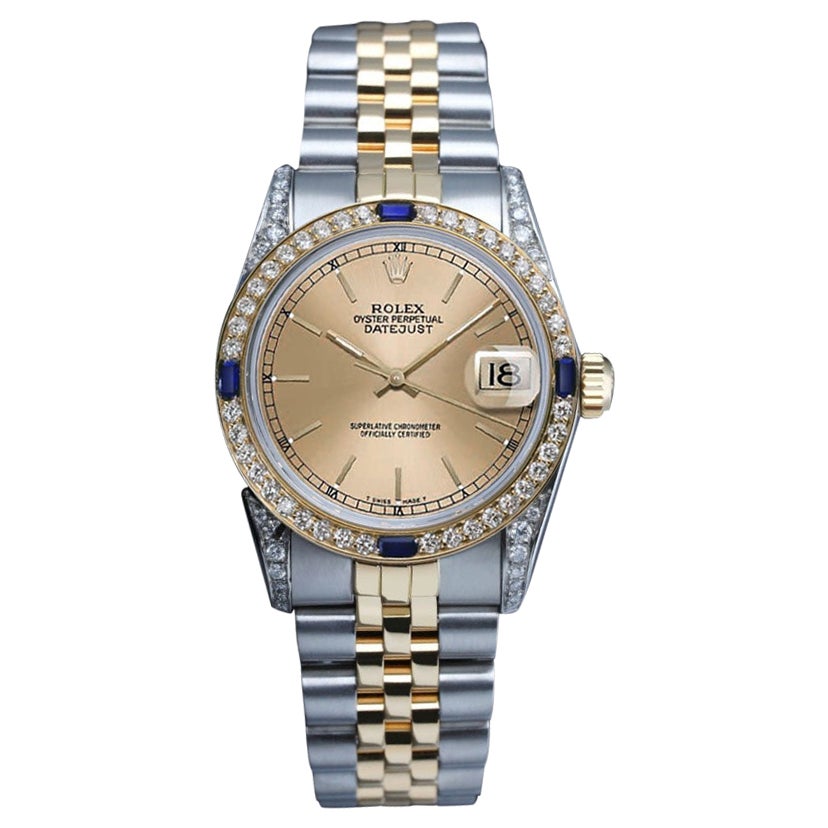 Rolex Montre Datejust Champagne Index Diamond Dial Bezel/Lugs bicolore en vente