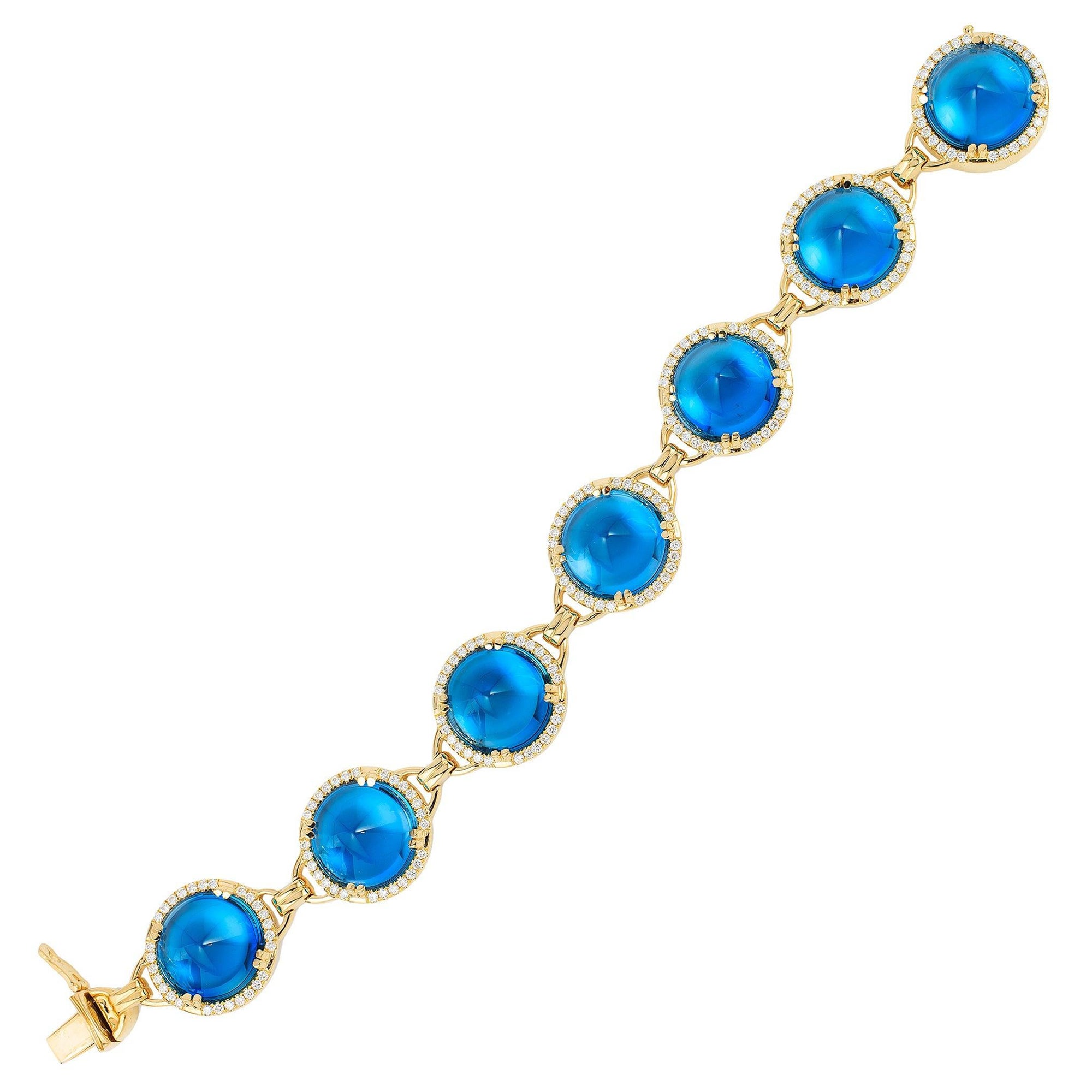 Goshwara London Blue Topaz Sugar Loaf and Diamond Bracelet For Sale