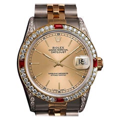 Rolex Datejust Champagne Dial Diamond Lugs Ruby and Diamond Bezel Watch