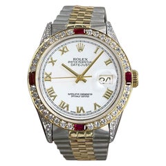 Rolex Datejust 36mm Weißes Römisches Zifferblatt Diamanten Lugs/Lünette Diamant und Rubin Uhr