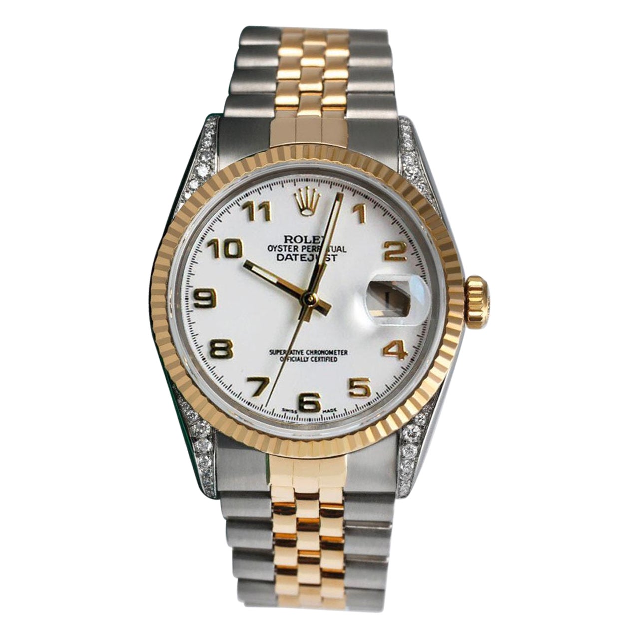 Rolex Datejust Diamond Lugs White Dial Two Tone Watch For Sale