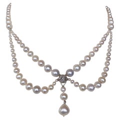 Marina J. Victorian Inspired Pearl and Rhodium Draped Romance Necklace