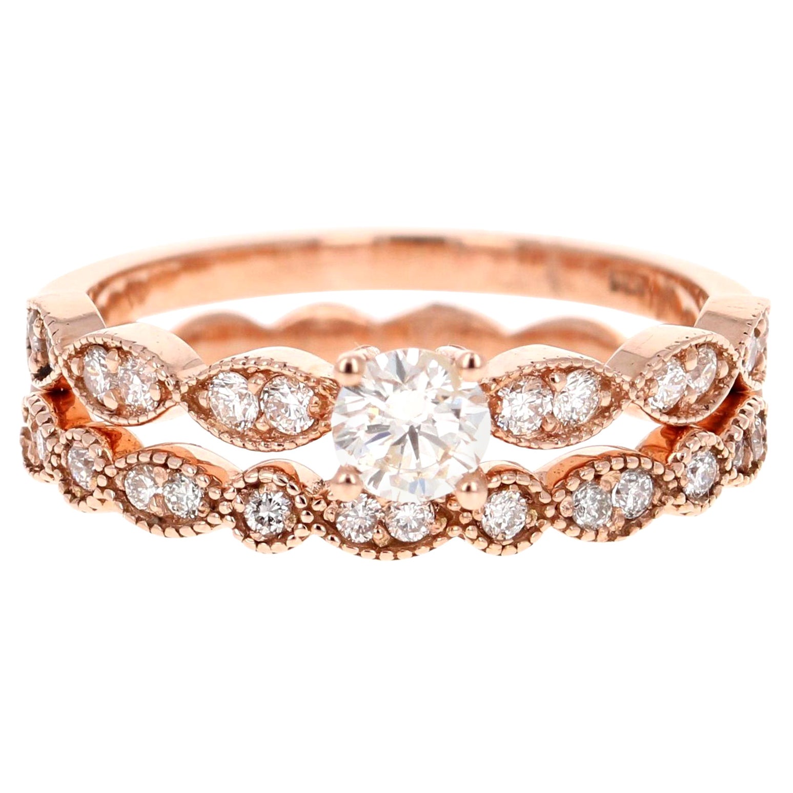 0.63 Carat Diamond Rose Gold Wedding Set For Sale