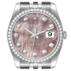 Rolex Datejust Mother of Pearl Diamond Dial Bezel Steel Mens Watch 116244