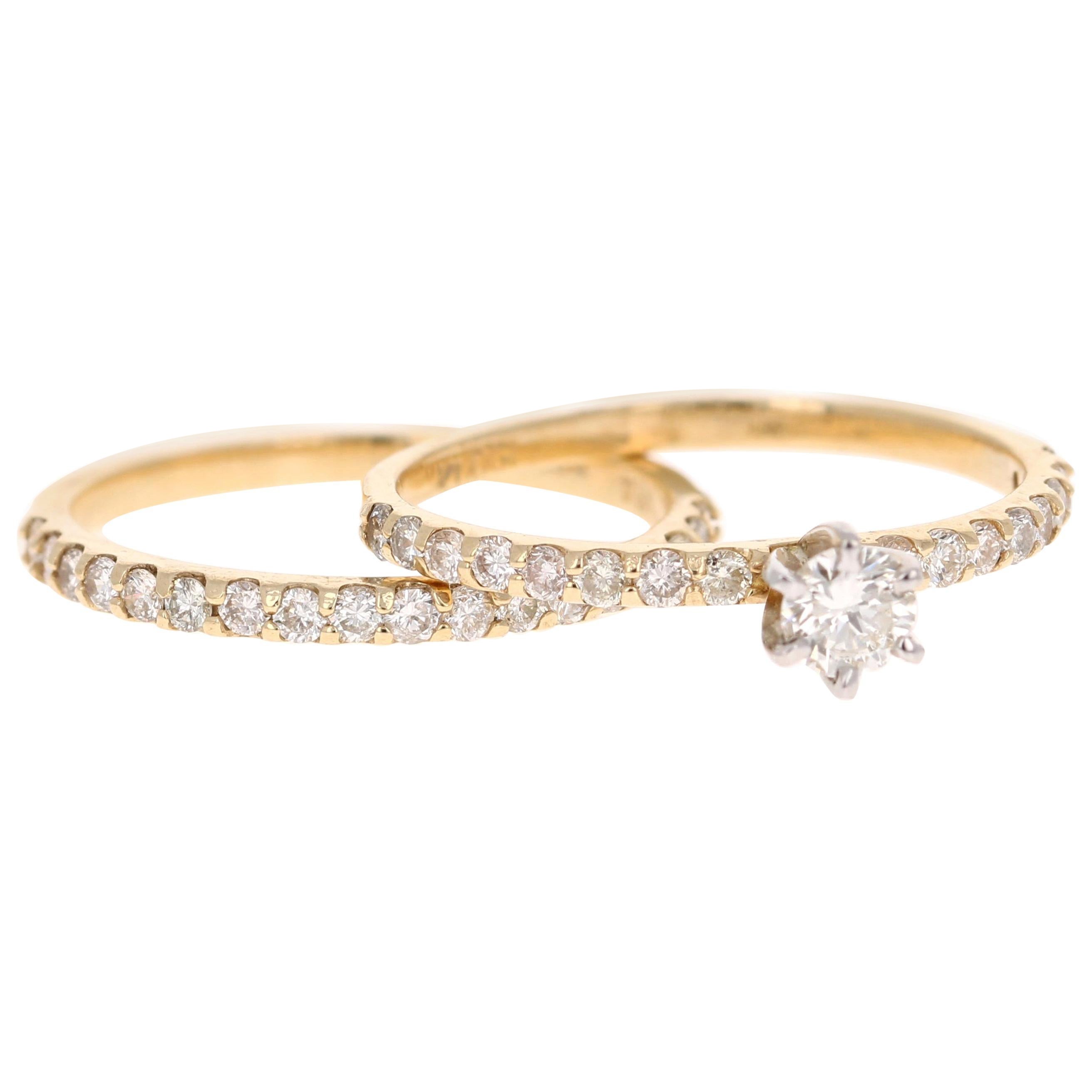 Parure de mariage en or jaune 0.86 carat diamant en vente