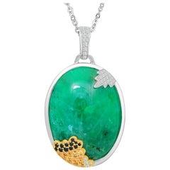 Sage 18k Large One of Kind Emerald and Diamond Pendant