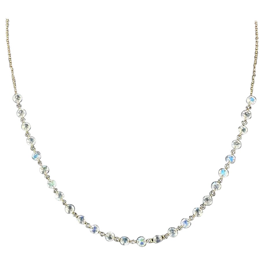 Drilled Rainbow Moonstone Dainty Necklace 14k Gold R4153