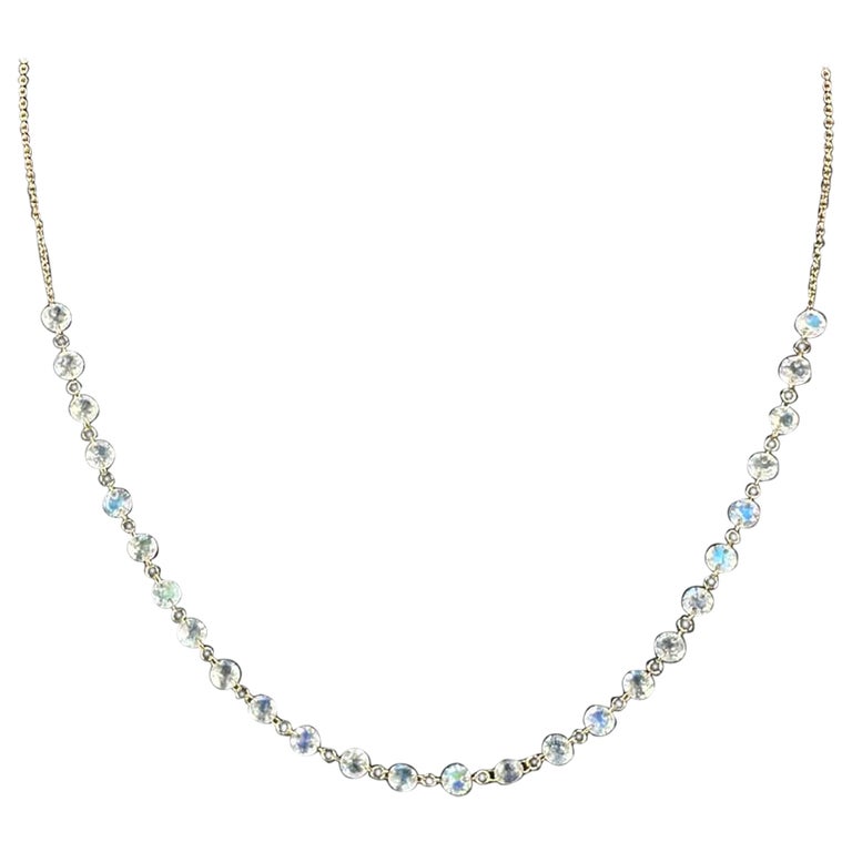 Drilled Rainbow Moonstone Dainty Necklace 14k Gold R4153 For Sale at