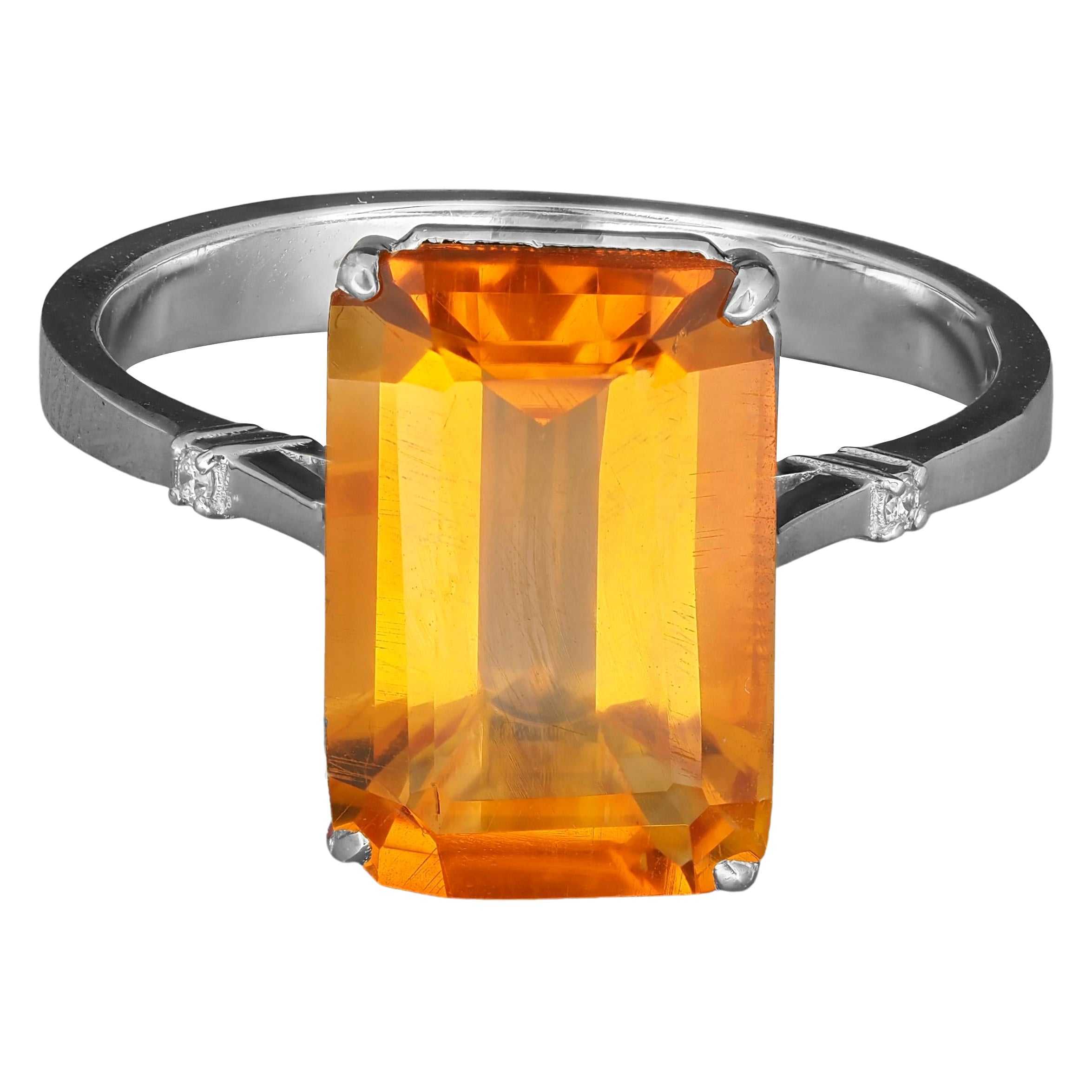 Ring with Natural Citrine and Diamonds For Sale