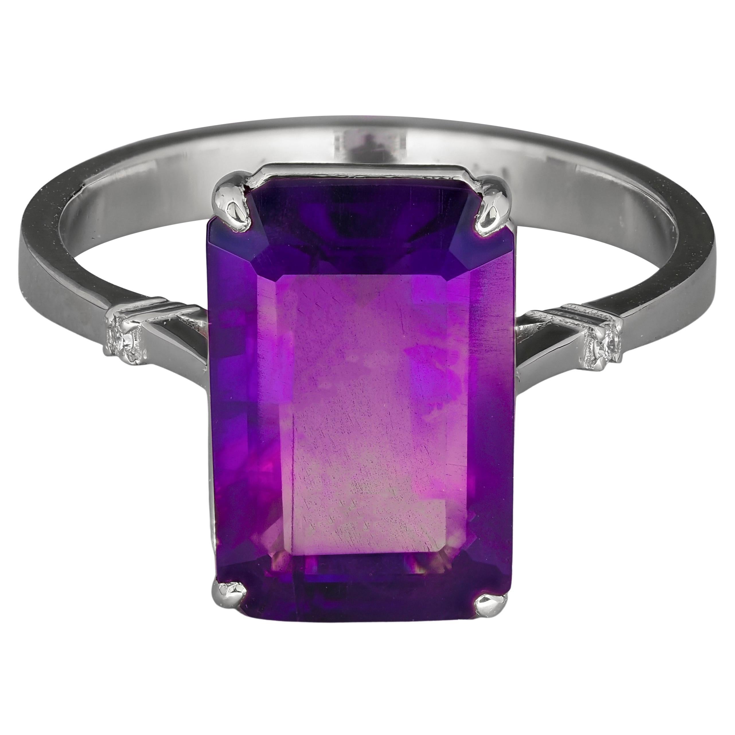Ring with Genuine Amethyst and Diamonds For Sale