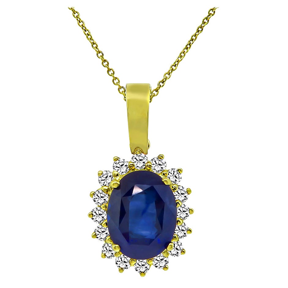 8.64ct Sapphire 1.25 Carat Diamond Gold Pendant For Sale