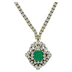 Vintage 4.00 Carat Colombian Emerald 15.00 Carat Diamond Pendant Necklace