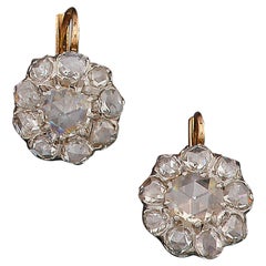 Paire de boucles d'oreilles françaises anciennes Napoléon III en diamants