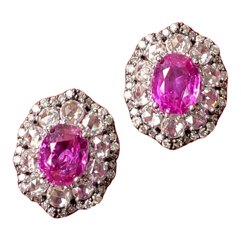 Certified 3.10 Carat Burma No Heat Pink Sapphire Earring Studs For Sale
