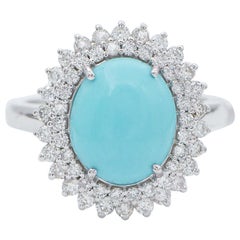 Turquoise, Diamonds, 18 Karat White Gold Ring