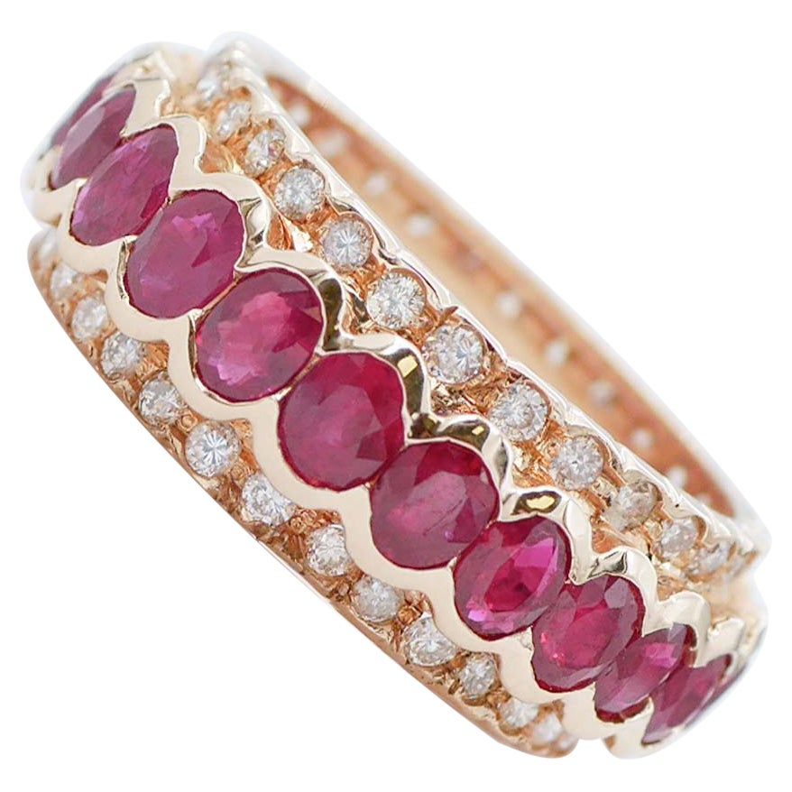 Rubies, Diamonds, 14 Karat Rose Gold Ring For Sale