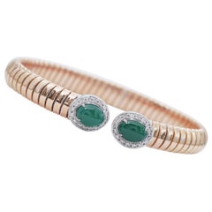 Vintage Green Agate , Diamonds, 18 Karat Rose and White Gold Tubogas Bracelet