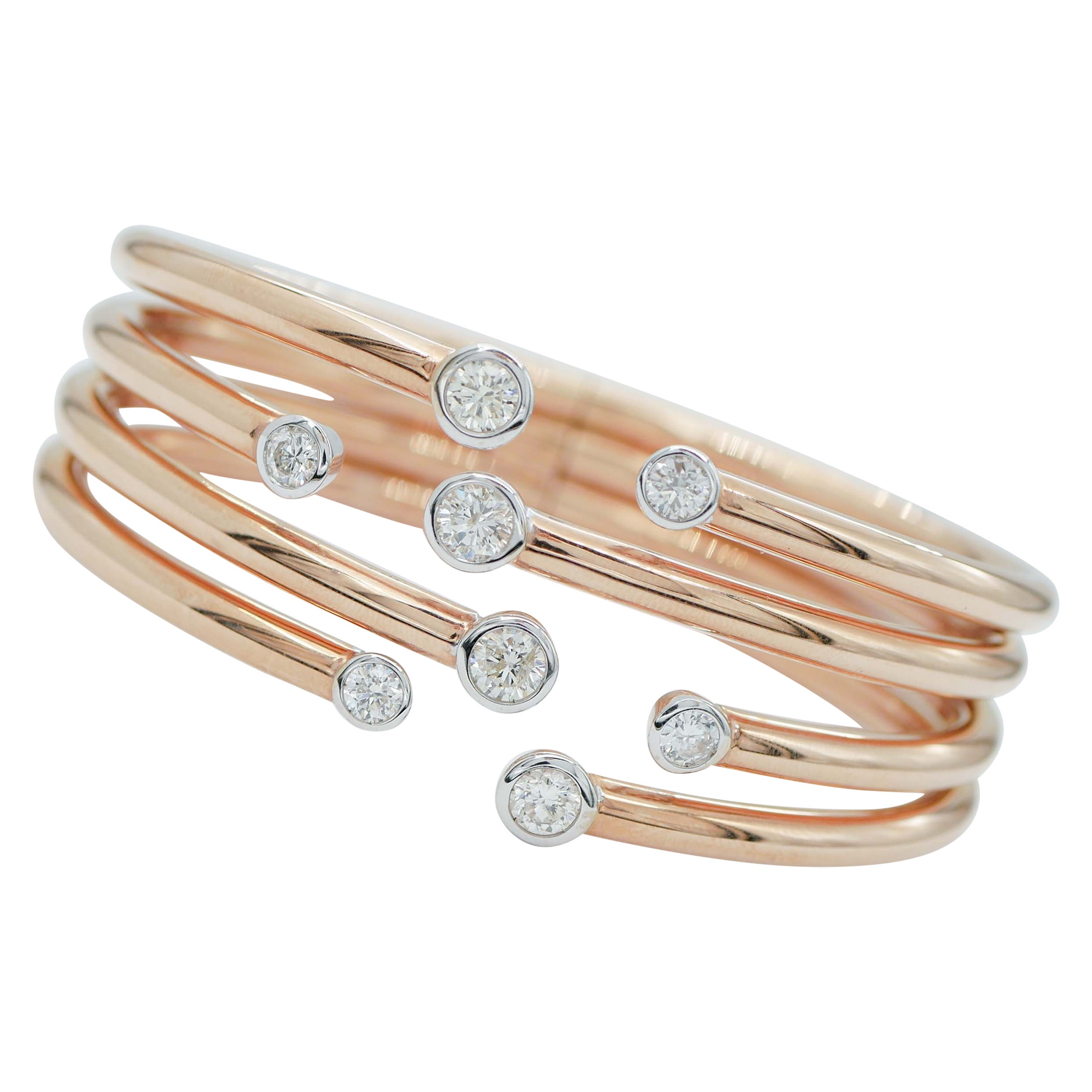Bracelet moderne en or rose et blanc 18 carats et diamants en vente