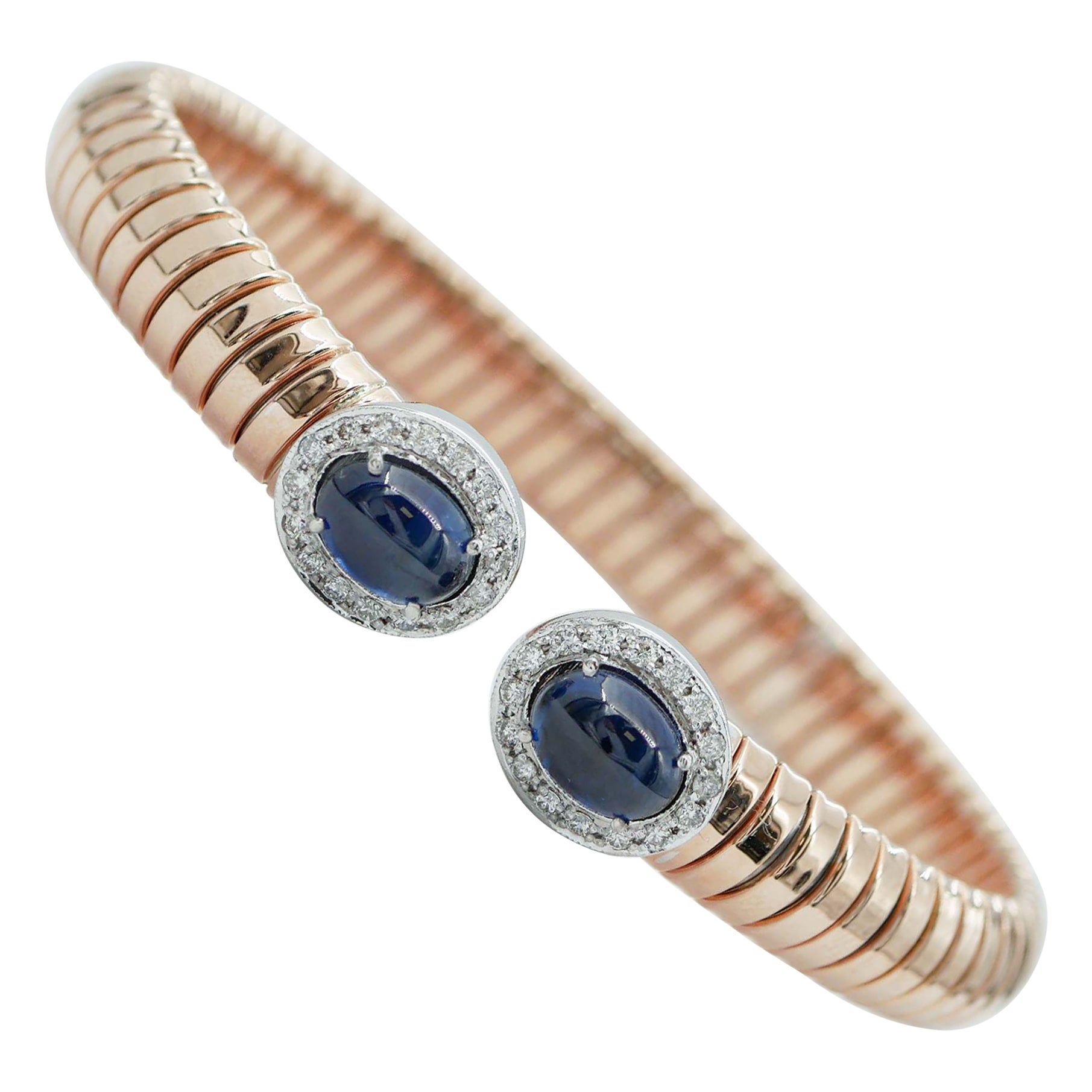 Sapphires, Diamonds, 18 Karat Rose and White Gold Tubogas Bracelet For Sale