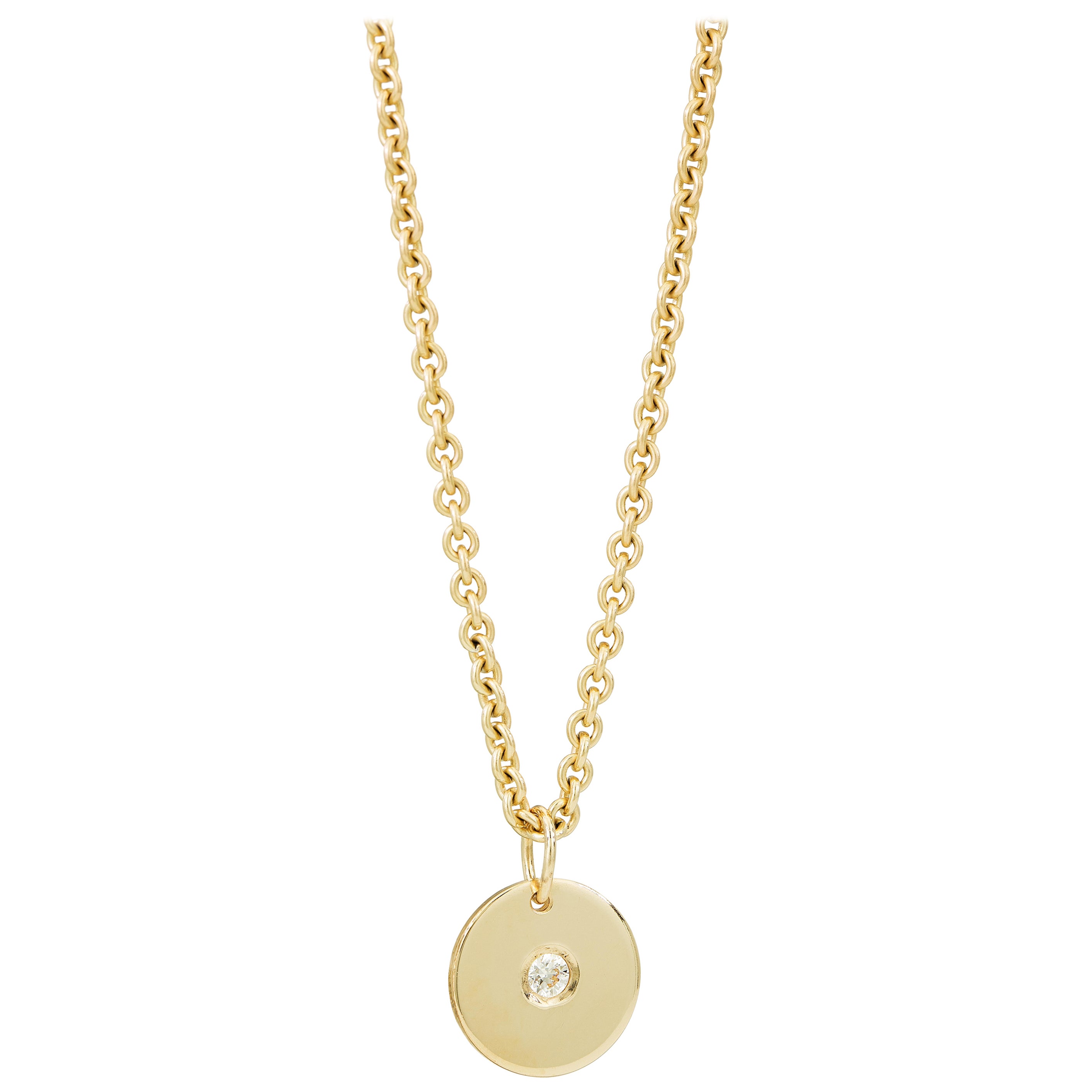 Gold Diamond Disk Necklace For Sale