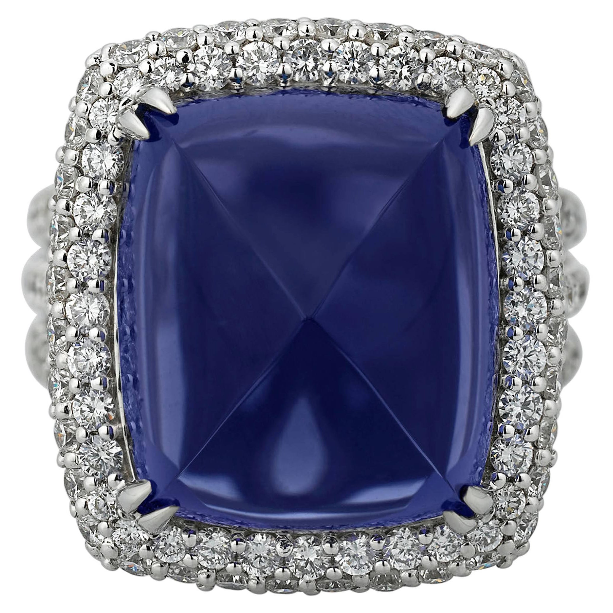 Sugarloaf-Cut Tanzanite Ring, 22.10 Carats For Sale