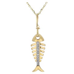 Fourteen Karat Yellow Gold Diamond Fish Charm Necklace Pendant