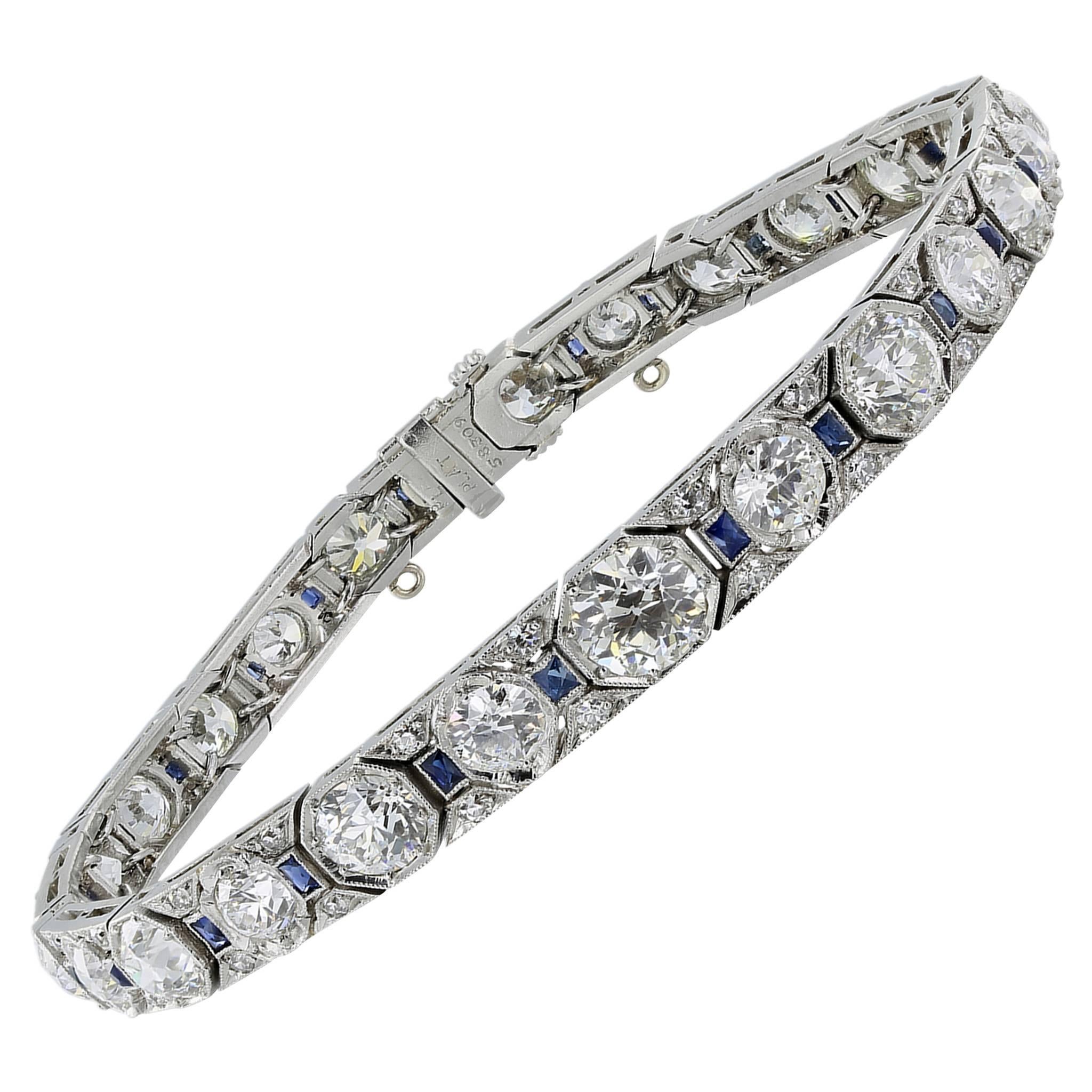 Art Deco Sapphire Diamond Platinum Bracelet For Sale