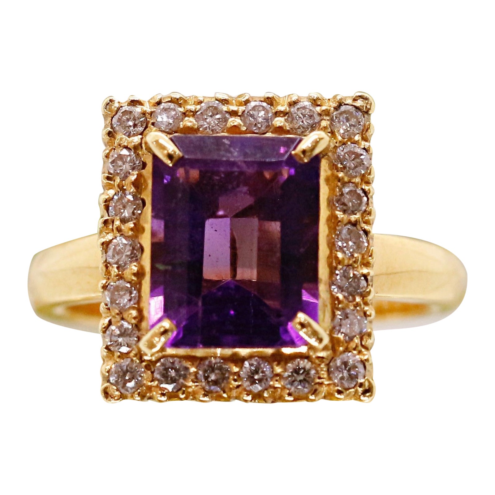 Amethyst Ring with Natural Diamond Accent, Vintage 14k Gold For Sale